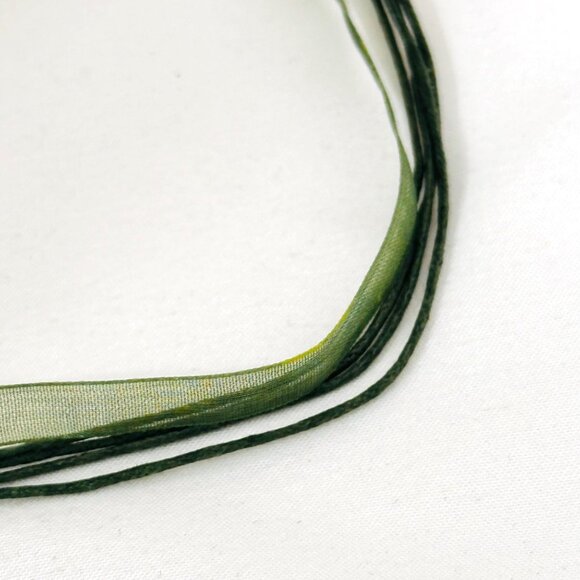 Art Glass Flower Pendant/Necklace w/Green Sheer Ribbon and Cord - Picture 4 of 6